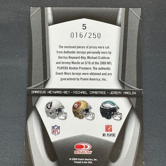 2009 donruss gridiron Crabtree,heyward-bey,maclin #5 16/250 triple patch - Picture 3 of 3